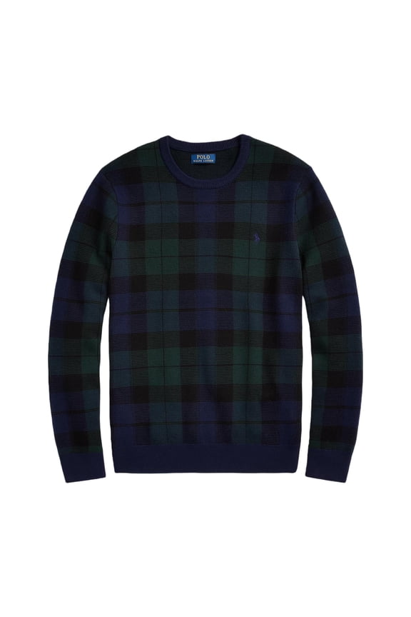 Mens Plaid Washable Wool Sweater,Navy Green MU, X-Large