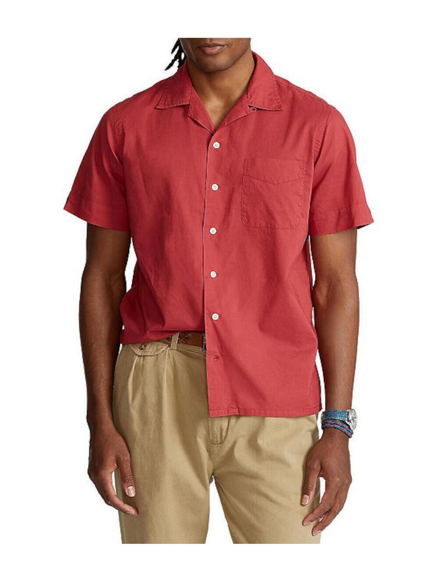 POLO RALPH LAUREN Mens Red Short Sleeve Collared Classic Fit Button Down Cotton Cotton Shirt M