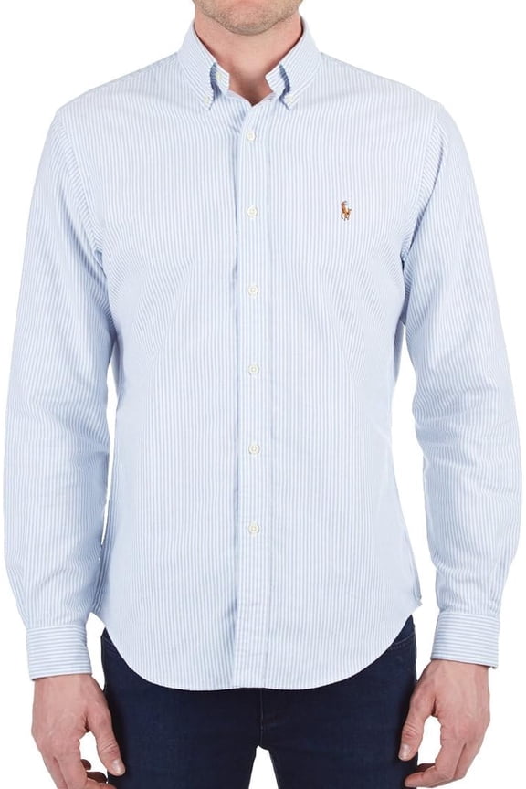 Mens Slim Fit Oxford Long Sleeve Buttondown Shirt (US, Alpha, X-Large, Regular, Regular, Blue/White Striped)