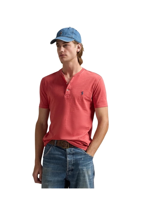 Mens Slub Jersey Henley Shirt Spring Red XX-Large