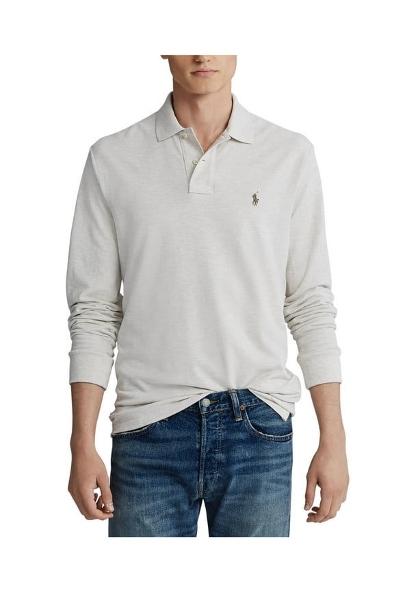 Mens White Long Sleeve Classic Fit Mesh Polo XXL