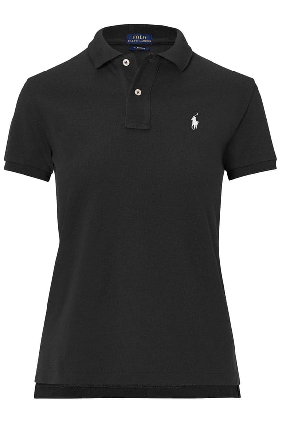 Women's Classic Fit Mesh Polo Shirt, BasicBlack, Medium