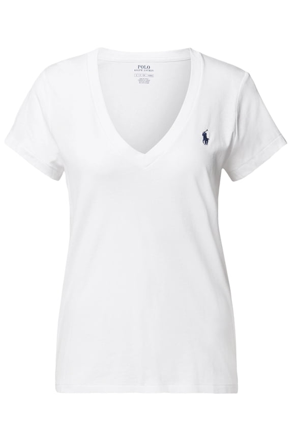 Womens Pony Logo V-Neck T-Shirt (Medium, White)