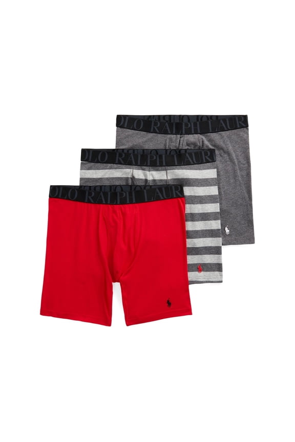 POLO Ralph Lauren Men's Stretch Classic Fit Boxer Briefs 3-Pack Red Grays 1X