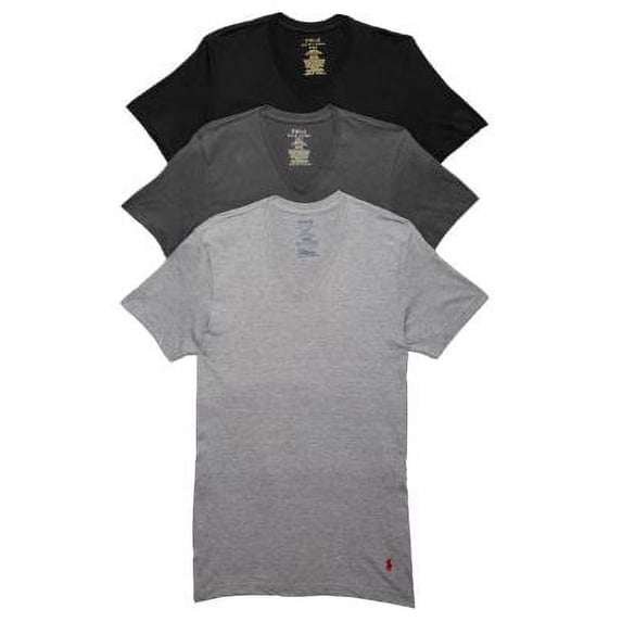 POLO Ralph Lauren Mens 3-Pack Classic Cotton V-Neck T-Shirt (Small, Grays)