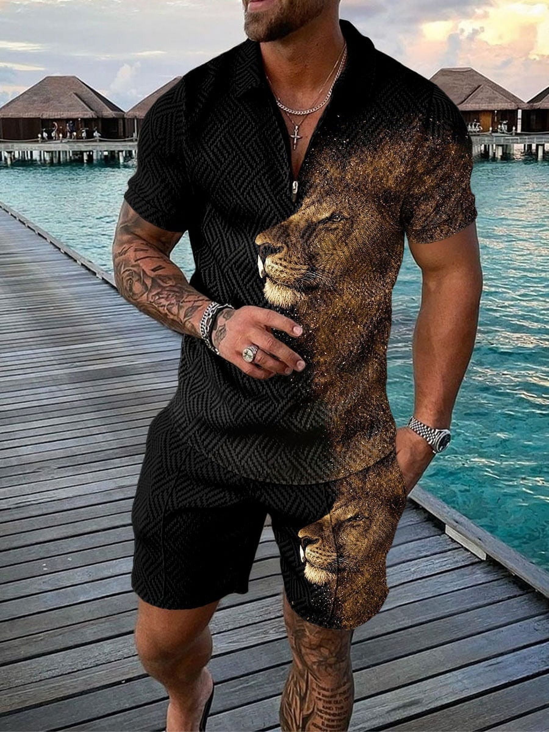 POLO T shirt Shorts Two Piece Set Colorblock Graphic Lapel POLO