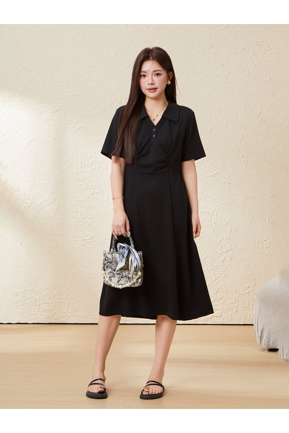 POLO neck waist short-sleeved dress