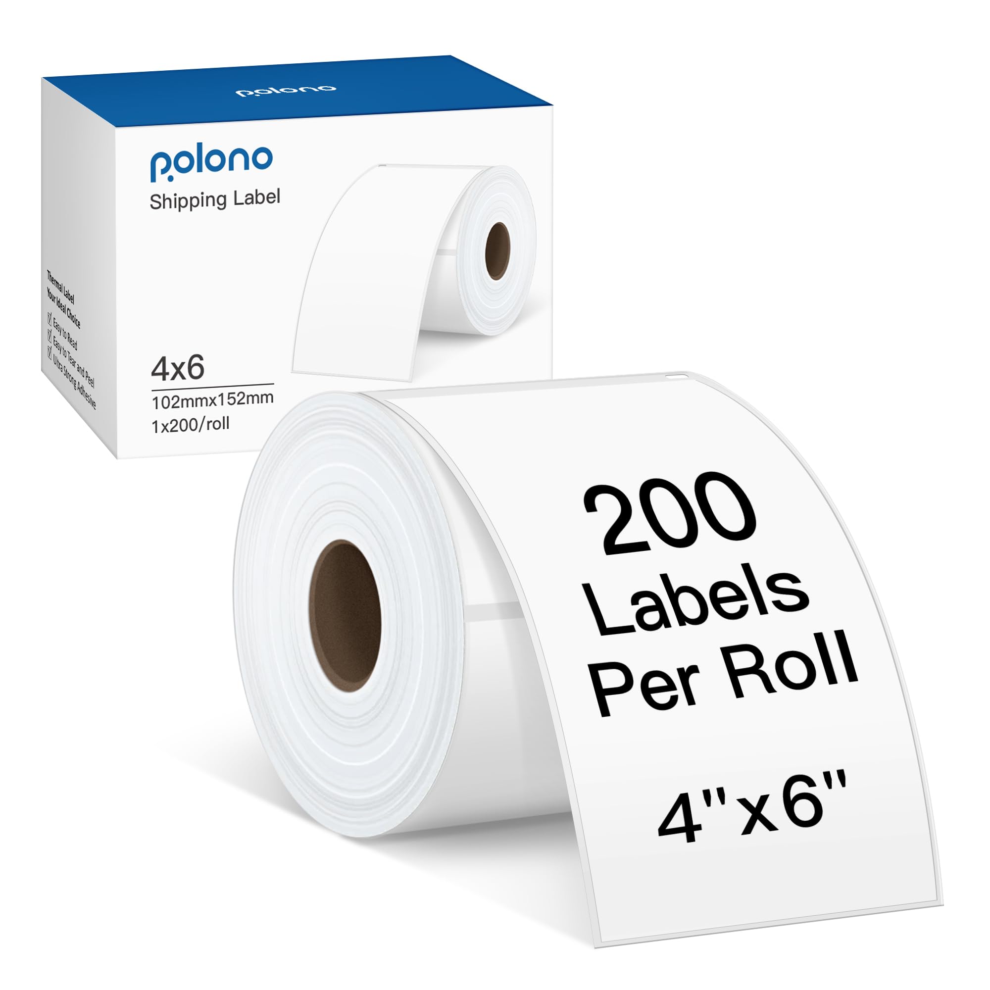 POLONO Genuine 4"x6" Direct Thermal Shipping Label, Perforated Postage