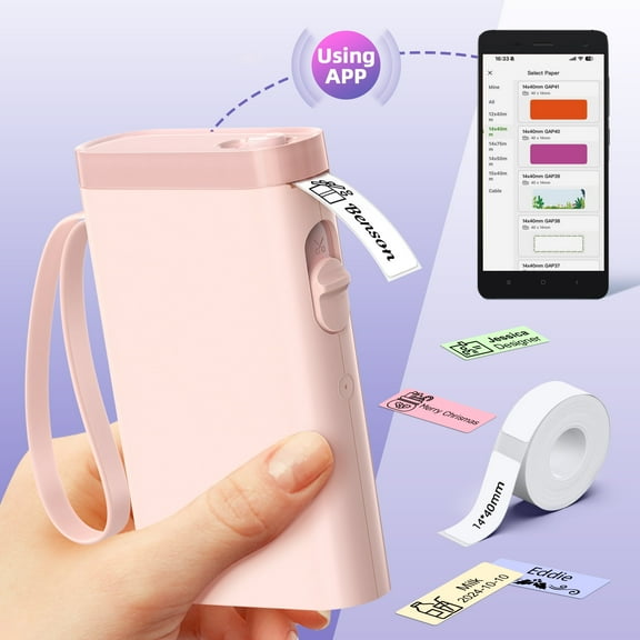 POLONO Label Maker Machine with Tape, P21 Bluetooth Label Printer with Multiple Templates for School Office Home (Pink)
