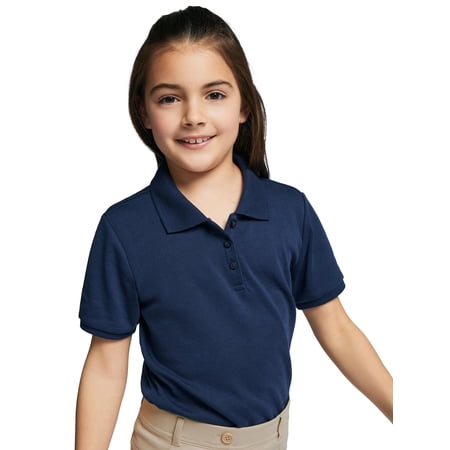 Wonder Nation Girls School Uniform Interlock Short Sleeve Polo Shirt, Sizes 4-18 & 10-16 Plus