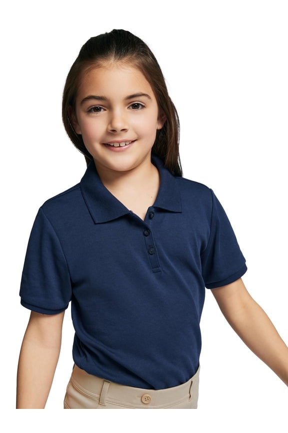 Girls School Uniform Interlock Short Sleeve Polo Shirt, Sizes 4-18 & 10-16 Plus