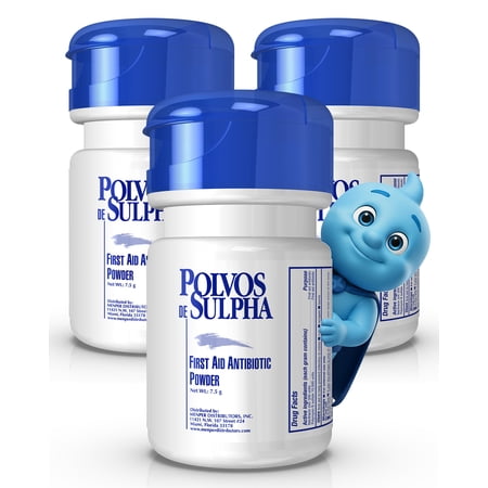 Polvos de Sulpha First Aid Antibiotic Powder for Cuts, Burns, and Infection Care, 7.5 grams, 3 pack