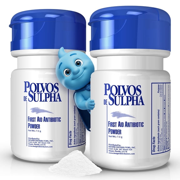 Polvos de Sulpha First Aid Antibiotic Powder for Cuts, Burns, and Infection Care, 7.5 grams, 2 pack
