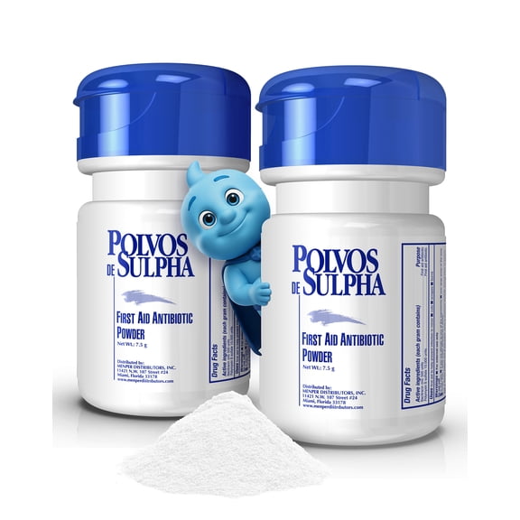 Polvos de Sulpha First Aid Antibiotic Powder for Cuts, Burns, and Infection Care, 7.5 grams, 2 pack