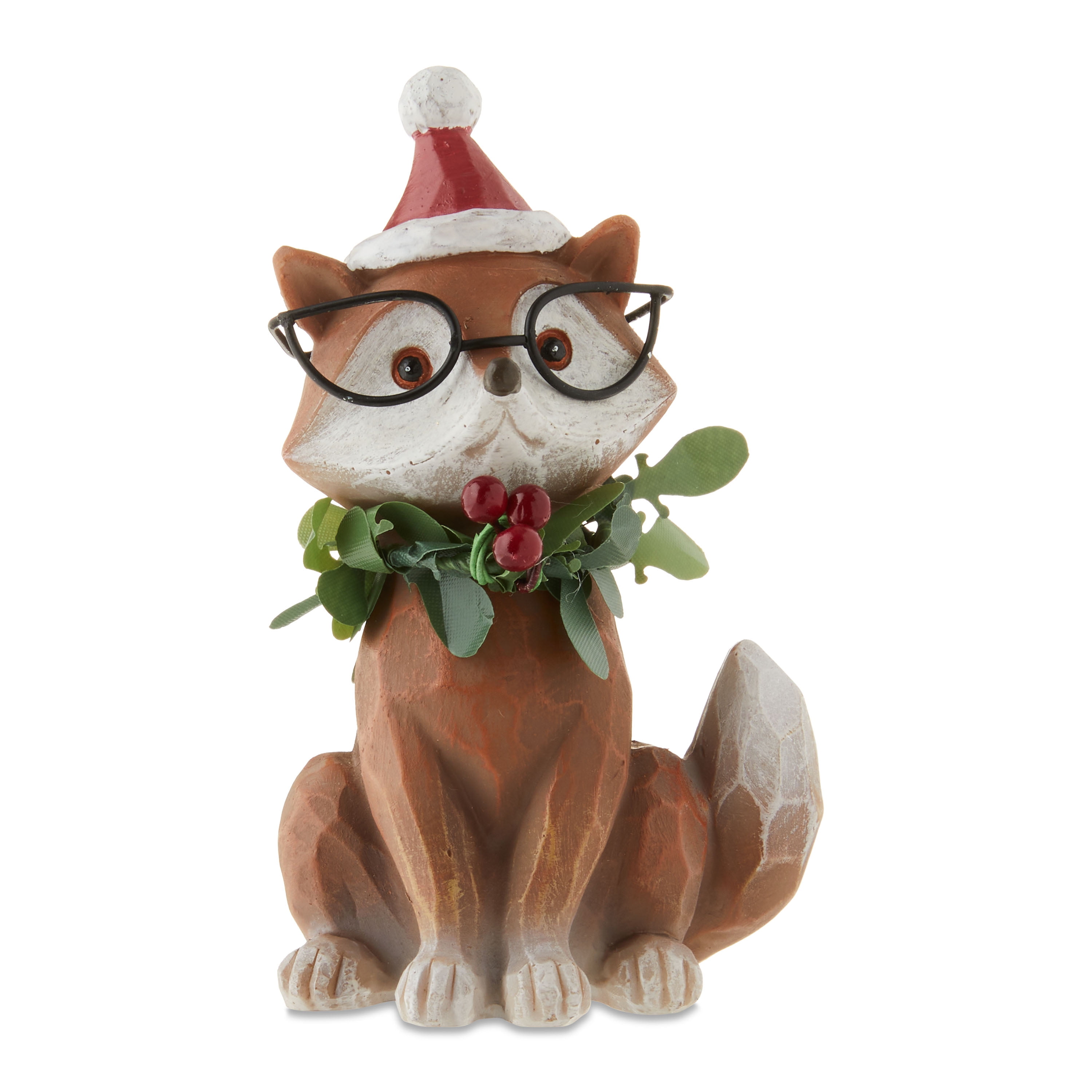 Fox with Santa Hat and Mistletoe Christmas Tabletop Decoration