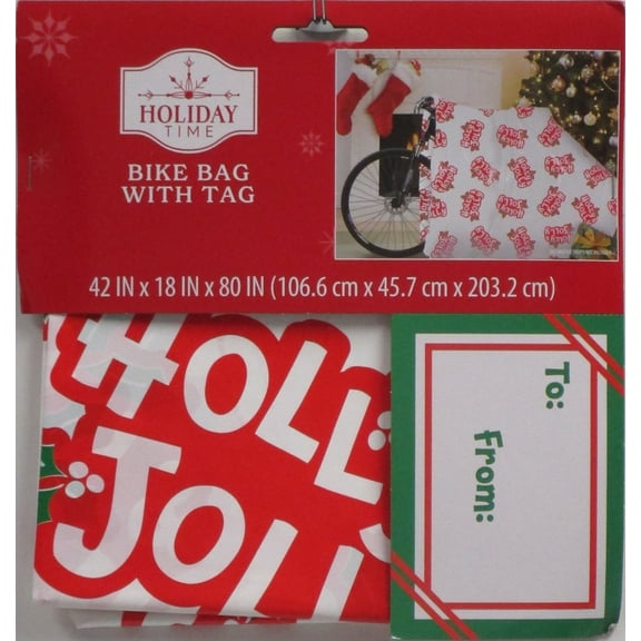 Holiday Time Poly Bike Gift Bag, Holly & Jolly with Gift Tag, 42" x 18" x 80", 1 Count