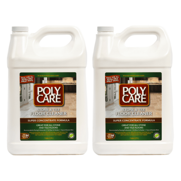 POLYCARE Stone & Tile Floor Cleaner Super Concentrate - 128 Fl Oz (2 Pack) - Fresh- Dilute Concentrate with Water for Spray Mops and Spray Bottles - Residue-Free Floor Cleaning Solution