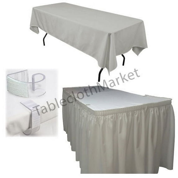 POLYESTER PLEATED TABLE SET SKIRT skirting 21' Ft + clip + Topper Media Day", (Color: Grey)