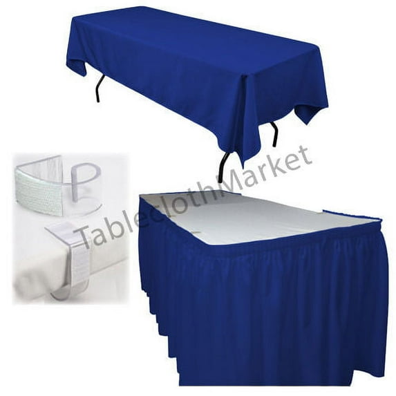 POLYESTER PLEATED TABLE SET SKIRT with clips 17' Ft + clip + Topper Media Day", (Color: Royal Blue)