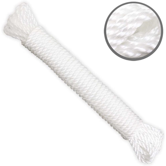 POLYPRO 50 Foot White Polypropylene, 3 Strand, Twisted Rope - TA8638
