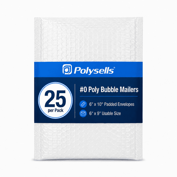 POLYSELLS 6x10 White Bubble Mailers 25 Pack 6x9 Usable Padded Envelopes,#0 Poly Bubble Cushioning Self Seal Water Resistant for Phone Cases Cosmetics Makeup Accessories Crafts and Small Business