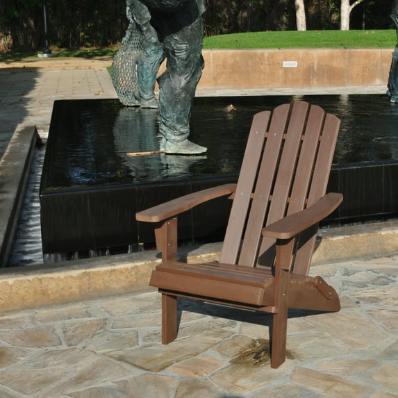 POLYTEAK Folding Adirondack Chair, Premium Poly Lumber, All Weather Resistant, Outdoor Patio Furniture, Plastic Adirondack Chairs for Patio Garden Fire Pit, Classic Collection (Walnut Brown)
