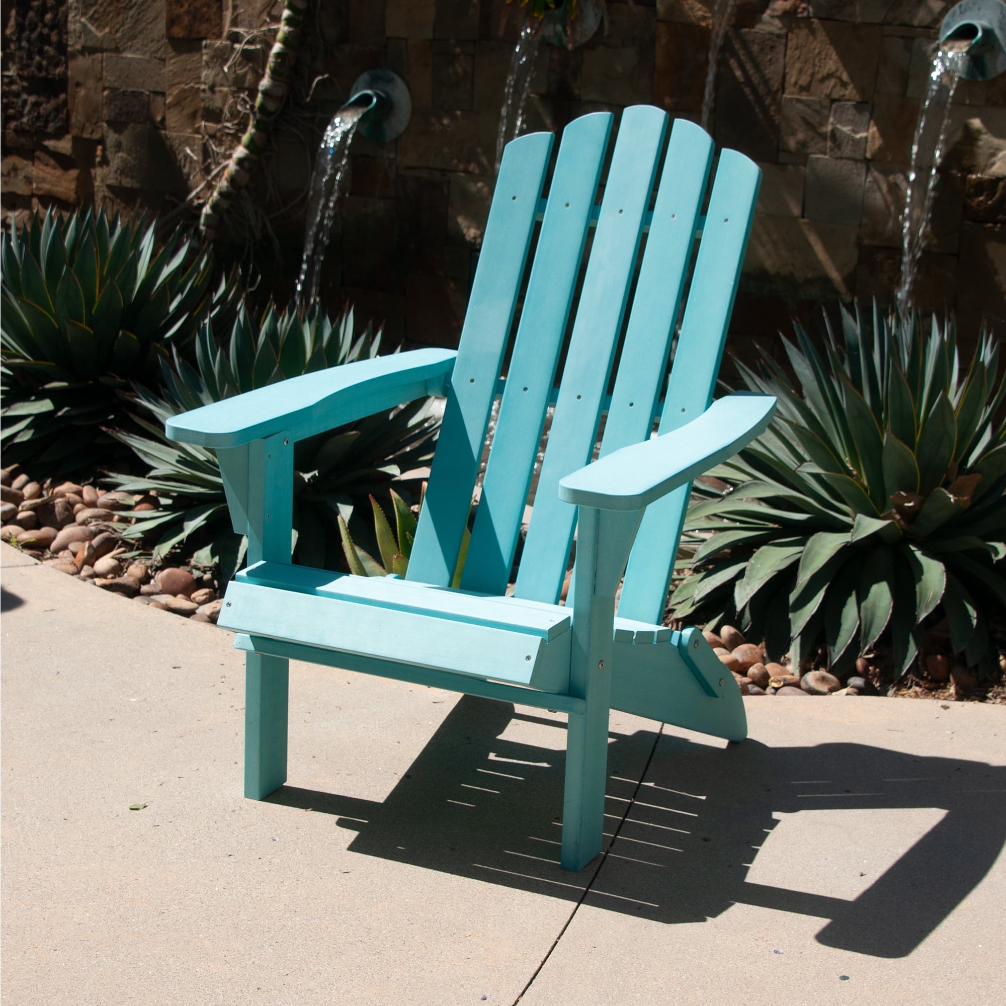 POLYTEAK Folding Adirondack Chair, Premium Poly Lumber, All Weather Resistant, Outdoor Patio Furniture, Plastic Adirondack Chairs for Patio Garden Fire Pit, Classic Collection (Aqua Blue)