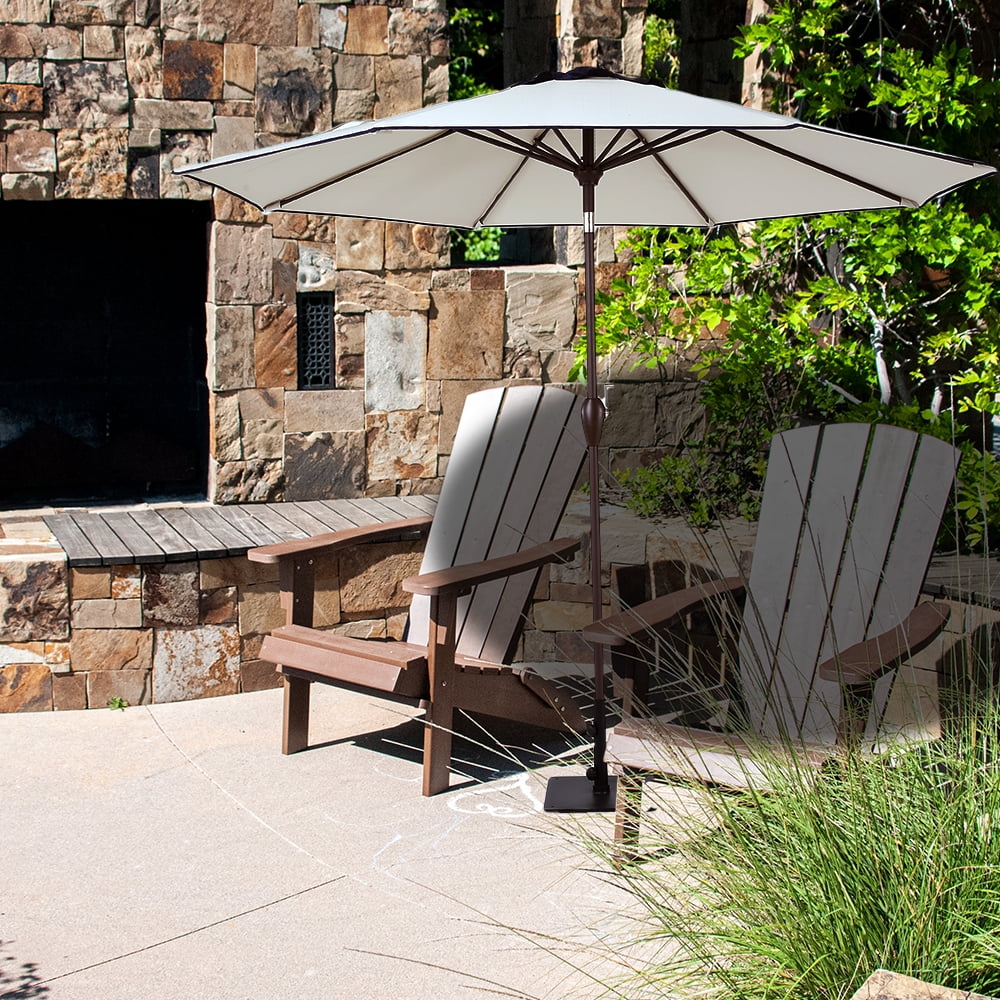 Beige and Navy 9FT Polyester Outdoor Patio Umbrella with Aluminum Pole
