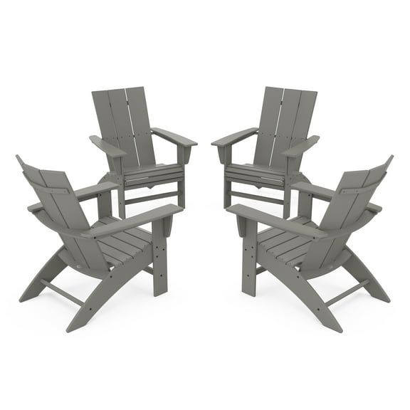 POLYWOOD 4-Piece Modern Curveback Adirondack Conversation Set in Slate Grey