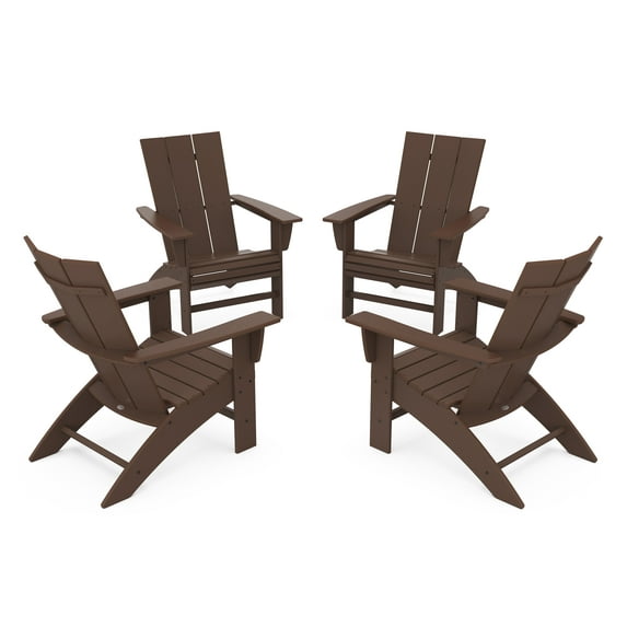 POLYWOOD 4-Piece Modern Curveback Outdoor Adirondack Conversation Set in Mahogany