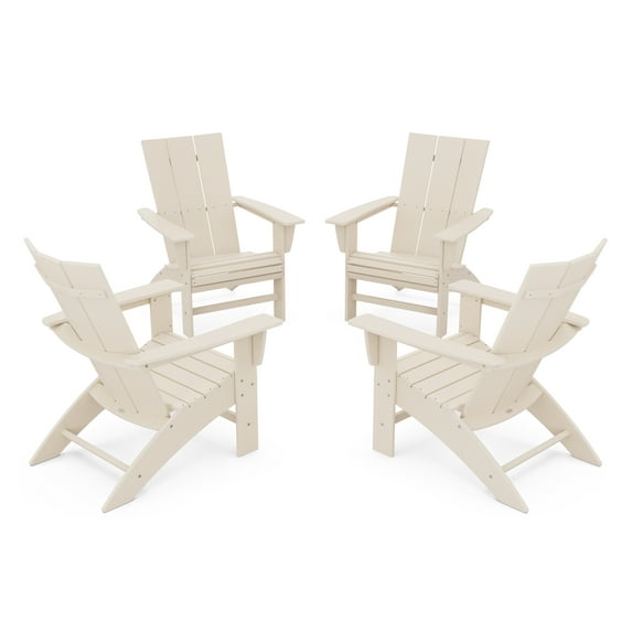 POLYWOOD 4-Piece Modern Curveback Outdoor Adirondack Conversation Set in Sand