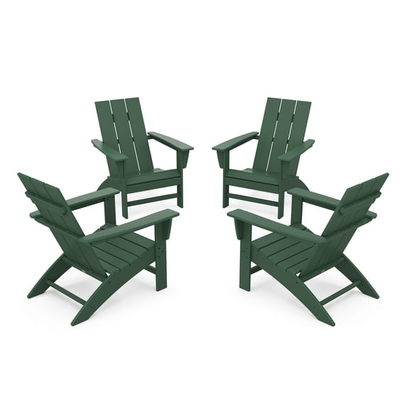 POLYWOOD 4-Piece Modern Outdoor Adirondack Chair Conversation Set in Green