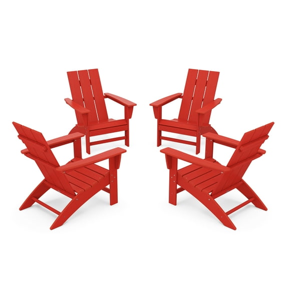 POLYWOOD 4-Piece Modern Outdoor Adirondack Chair Conversation Set in Sunset Red