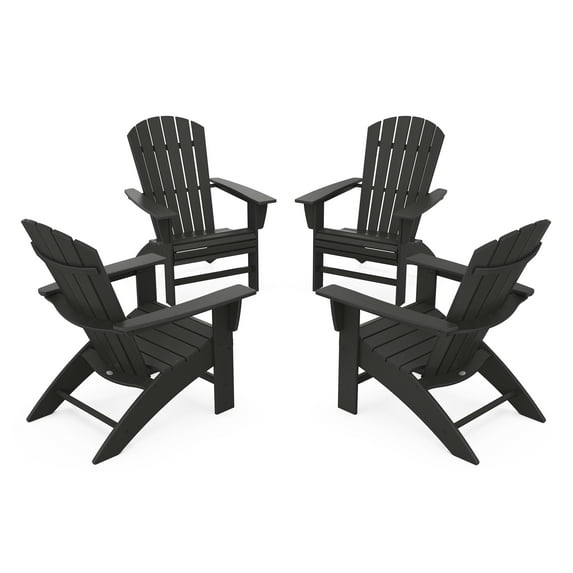 POLYWOOD 4-Piece Nautical Curveback Outdoor Adirondack Chair Conversation Set in Black