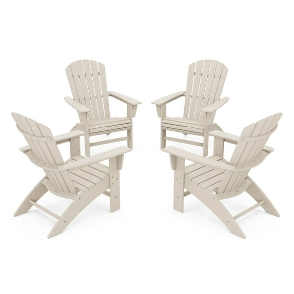 POLYWOOD 4-Piece Nautical Curveback Outdoor Adirondack Chair Conversation Set in Sand
