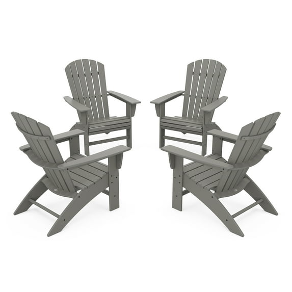 POLYWOOD 4-Piece Nautical Curveback Outdoor Adirondack Chair Conversation Set in Slate Grey