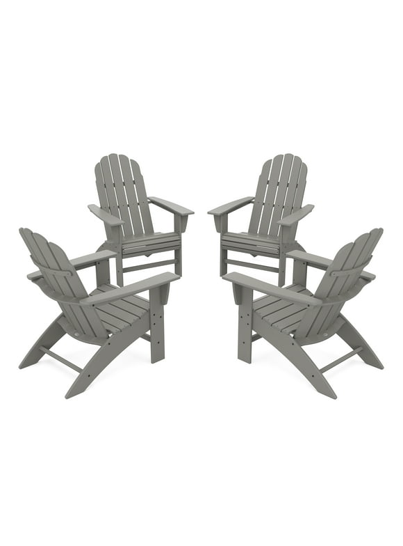 POLYWOOD 4-Piece Vineyard Curveback Adirondack Chair Conversation Set in Slate Grey