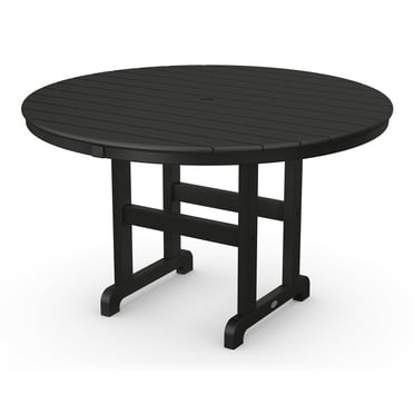 POLYWOOD 48" Round Farmhouse Dining Table in Black