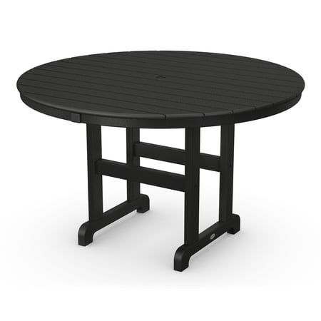 POLYWOOD 48" Round Farmhouse Dining Table in Black