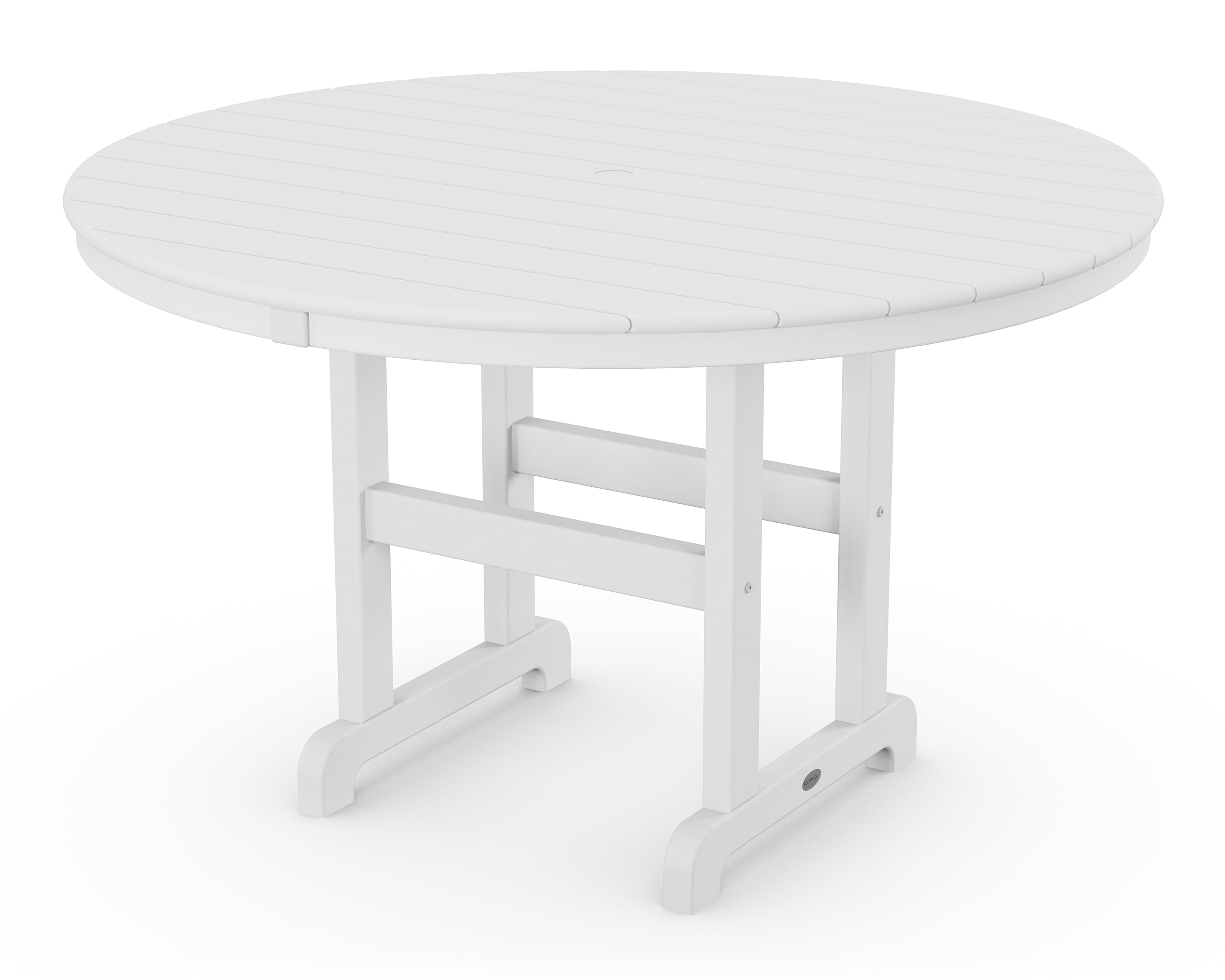 White 48" Round HDPE Outdoor Dining Table with Umbrella Hole