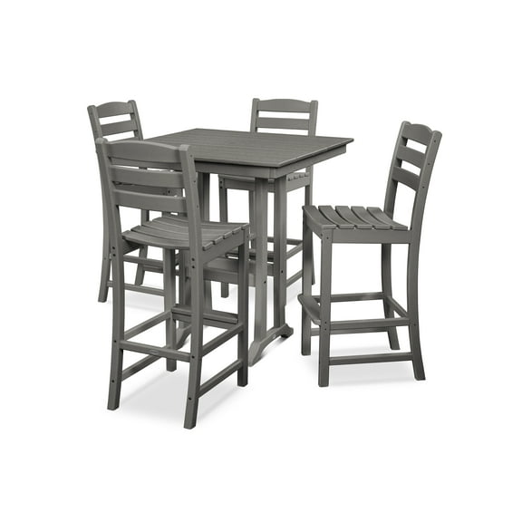 POLYWOOD 5 Pcs Plastic Bar Set with Bar Side Chairs and Table, Gray