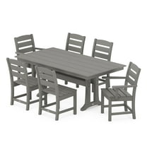 POLYWOOD 7-Piece Farmhouse Trestle Dining Furniture Set Slate Grey