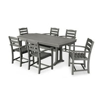 POLYWOOD 7 Piece La Casa Arm Chair Dining Set in Slate Grey