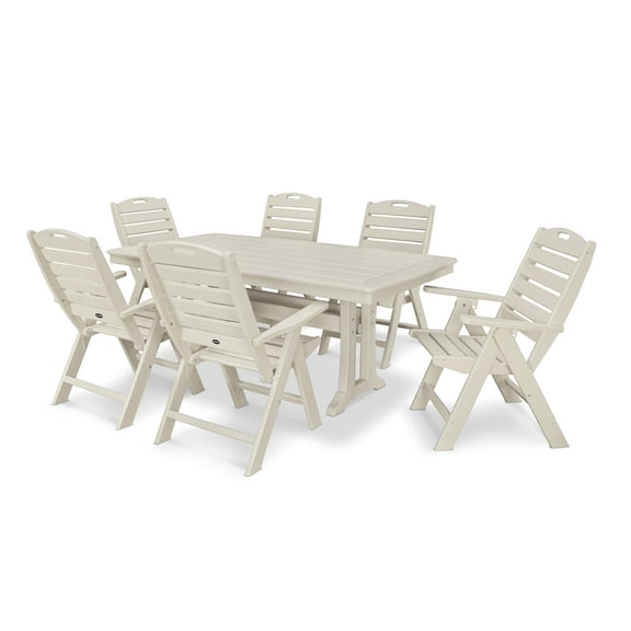 POLYWOOD 7 Piece Nautical Dining Set in Sand