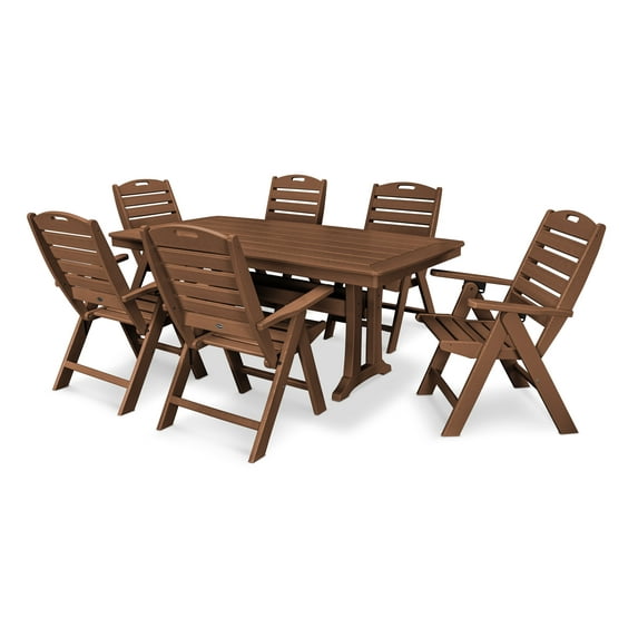 POLYWOOD 7 Piece Nautical Dining Set in Teak