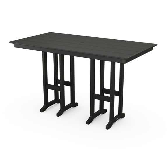 POLYWOOD 72” Rectangular Weather-Resistant Patio Bar Table, Black