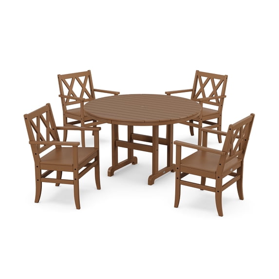 POLYWOOD Canyon 5-Piece Round Farmhouse Dining Set in Teak