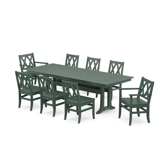POLYWOOD Canyon 9-Piece Farmhouse Dining Set with Trestle Legs in Green