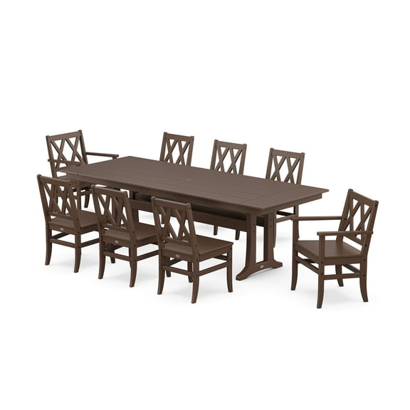 POLYWOOD® Canyon 9-Piece Farmhouse Dining Set with Trestle Legs in Mahogany