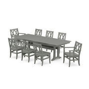 POLYWOOD® Canyon 9-Piece Farmhouse Dining Set with Trestle Legs in Slate Grey